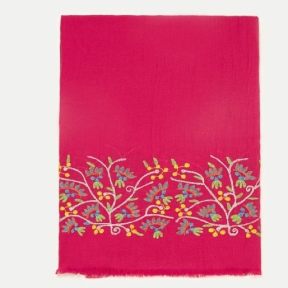 ZARA multicolor embroidered pink scarf